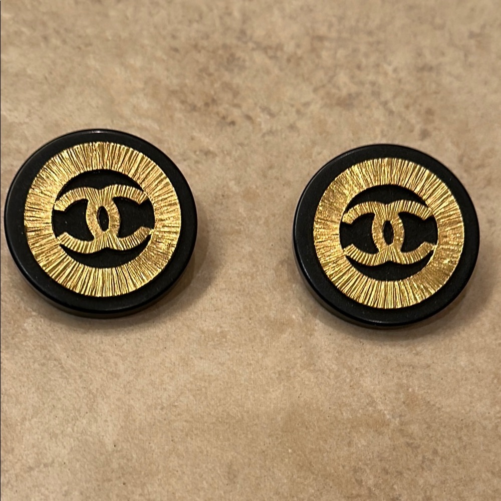 Chanel Black and Gold Earrings